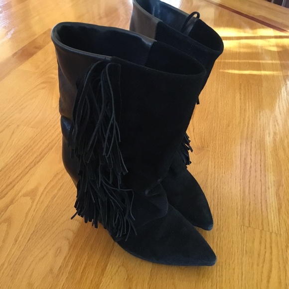 ISABEL MARANT LEATHER AND FRINGE SUEDE BOOTS - Picture 1 of 7